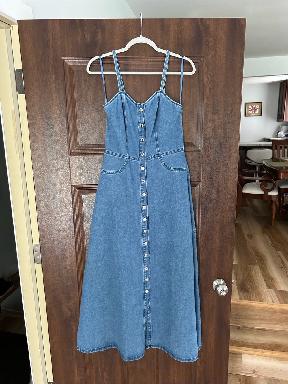 Guess Blue Button-Front Denim Overall Dress